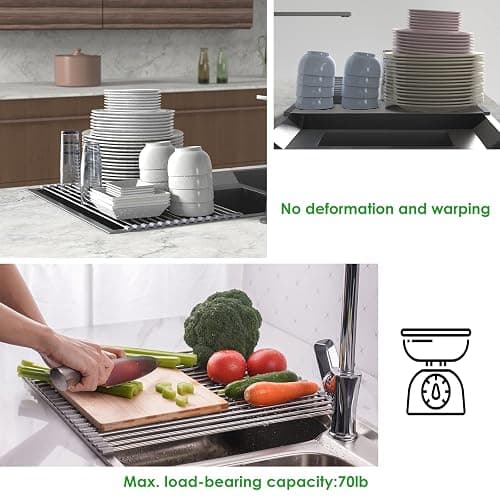Tomorotec Roll Up Dish Drying Rack, Over The Sink Dish Drying Rack, Portable Stainless Steel Rolling Rack Multipurpose Kitchen Drainer Caddy Organizer Storage Shelf Holder, Gray - 17.7" x 11.5" thumbnail 4