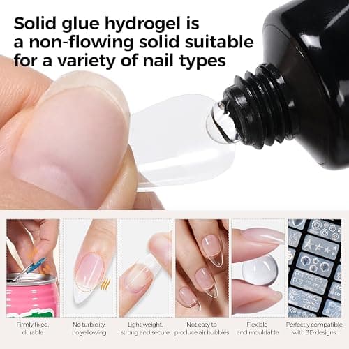 TOMICCA 4-in-1 Solid Gel Nail Glue for Press On Nails, Super Strong Hold Clear Adhesive, UV/LED Gel, Long Lasting, 15g for DIY & Salon Use thumbnail 5