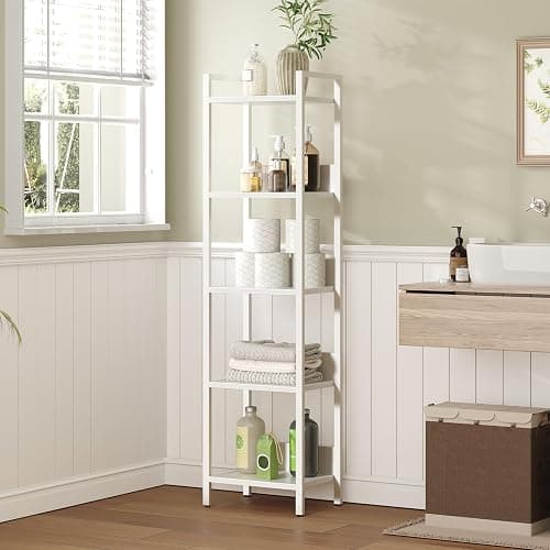 MAHANCRIS Bookshelf, 5-Tier Bookcase, Standing Book Shelf for Small Space, Storage Shelf Organizer, for Living Room, Bedroom, Study, Balcony, White BKBW5501 thumbnail 6