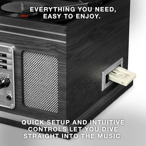 Victrola The Quincy 6-in-1 Bluetooth Record Player & Multimedia Center with Built-in Speakers – 3-Speed Turntable, CD & Cassette Player, AM/FM Radio, Wireless Music Streaming (Mahogony) thumbnail 7