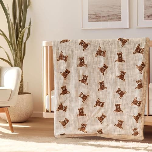 Little Jump 2 Layers Muslin Cotton Baby Blankets - Teddy Bear Toddler Quilt Crib Blanket - Gender Neutral Crib Blanket for Baby Boys and Girls 47"x 47" (Teddy Bears) thumbnail 2