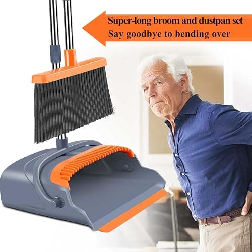Kelamayi 2022 Upgrade Broom and Dustpan Set, Large Size and Stiff Broom Dust pan with Long Handle, Upright Dustpan Broom Set Ideal for Indoor Outdoor Garage Kitchen Room Office Lobby Use thumbnail 5