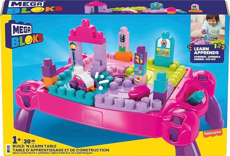 MEGA BLOKS First Builders Toddler Blocks Toy, Build ‘n Learn Portable Activity Table with 30 Pieces and Built-In Storage, Pink, Kids Ages 1+ Years (Amazon Exclusive) thumbnail 6