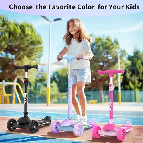 BELEEV A9 Kids Scooter with LED Light-Up Wheels & Deck, 3 Wheel Folding Scooter for Toddlers Girls Boys Ages 3-12, Adjustable Handlebar, Lean to Steer, Extra-Wide Wheels, Kick Scooter for Children thumbnail 8