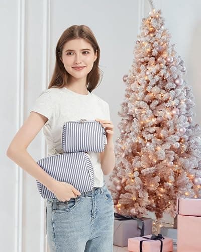 Narwey Striped Makeup Bag Travel Cosmetic Bag Organizer Toiletry Bag Make Up Bags with Compartments for Women Girls (Large, Greyish Blue Stripe) thumbnail 5