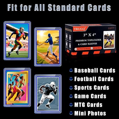 TRUGQ 200 Card Sleeves Toploads for Cards,3" x 4" Baseball Card Protectors,Premium Standard Size Trading Hard Plastic Card Holder for Sports Football Cards(100 Hard Protectors +100 Soft Sleeves) thumbnail 5