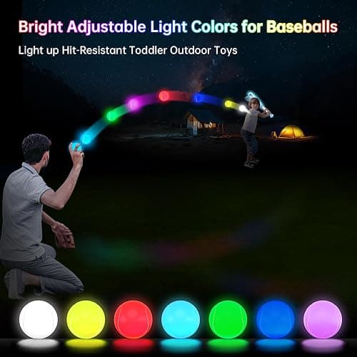 Leshein LED Tball Set for Toddlers 3-5, 5-8, Light up Tee Ball Set for Toddlers, Glow in The Dark T Ball Sets for Kids 3-5, Kids Outdoor Toys Sports Toys, Baseball Toys Gifts for Boys Girls (Blue) - Blue thumbnail 5