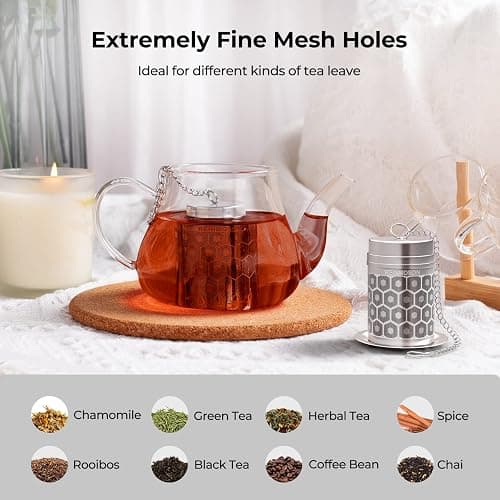 Reinmoson Tea Strainers for Loose Tea, Extra Fine Mesh Tea Infuser, 304 Stainless Steel & Updated Slim Threaded Lid, Loose Leaf Tea Steeper for Black Tea, Rooibos, etc thumbnail 4