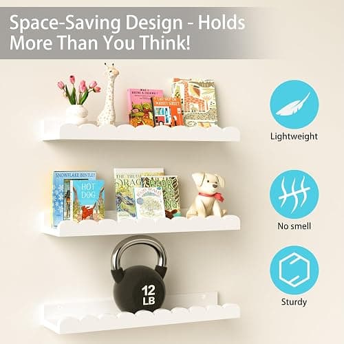 MZJZBN Nursery Floating Wall Bookshelves for Kids Room, 4-Pack White Scalloped Shelves, Toddler Room Book Storage, Baby Room Wall Decor thumbnail 6