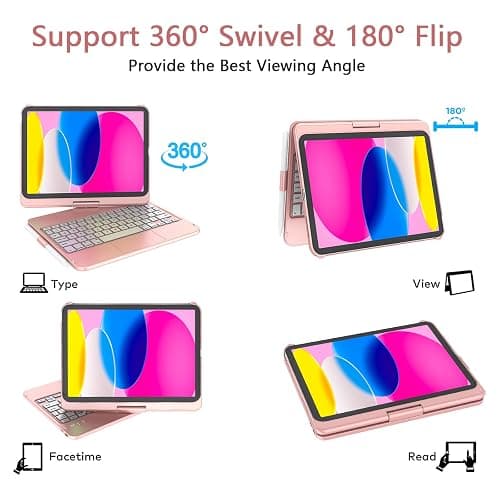 TaIYanG for iPad A16 11th 10th Generation Case with Keyboard 11 inch 2025&10.9 inch 2022,Touch Trackpad Keyboard Case for 10th Generation-360° Rotate,Pencil Holder,Keyboard for iPad 10th Gen,Rose Gold thumbnail 7