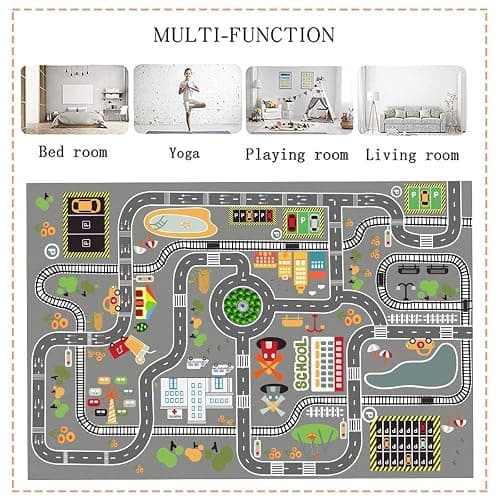 Car Rug Play Mat Great for Playing with Cars and Toys, Kid Playroom Carpet with Rubber Backing, Game Area for Baby Toddler Kid Child Educational Learn Road Traffic in Bedroom, Classroom - 3'11" x 5'10" (Rectangular) thumbnail 7