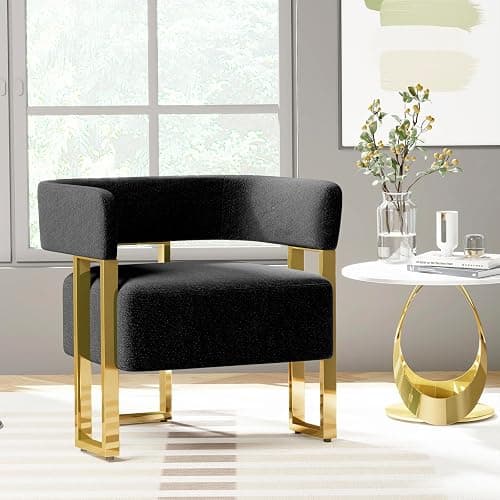STHOUYN Modern Black and Gold Accent Chair Set of 2, Boucle Bucket Chairs Set of 2, Arm Chairs for Living Room Bedroom (2, Black) - 2 - Black thumbnail 9