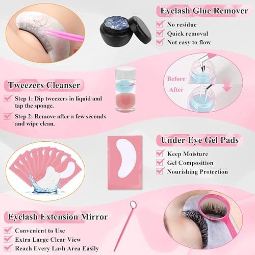 Lashes Kit for Eyelash Extension Beginner Lash Tech Starter Kit with Eye Lash Mannequin Head, Professional Eyelash Extension Kit with Lash Fan, Extension Glue and Eyelash Remover for Practice Training thumbnail 5