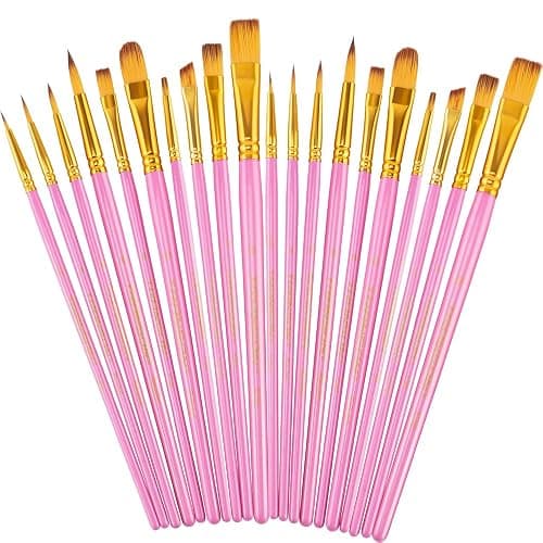 Transon 20pcs Bulk Artist Paint Brush Set for Acrylic Watercolor Gouache Hobby Craft Face Painting Pink - Image 1