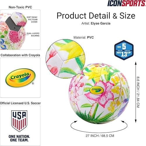 Icon Sports Officially Licensed U.S. Soccer Federation Size 5 Soccer Ball | Crayola & Fox Sport Collaboration Flower Ball by Elysa Garcia (NO Ball Box) thumbnail 10