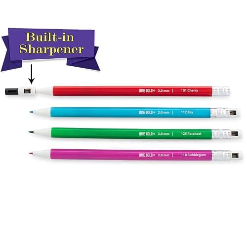 June Gold 36 Colored 2.0 mm Mechanical Pencils with 36 Unique Color Leads | Color Name is Printed on Each Pencil Barrel, Built in Rear Sharpener thumbnail 5