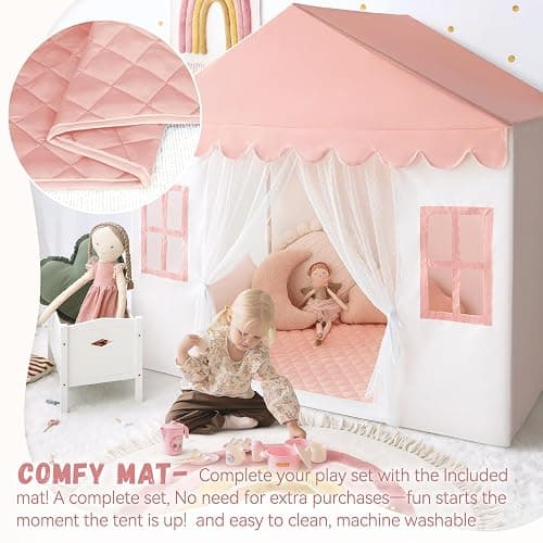 Kids Play Tent with Mat, Princess Castle Playhouse Play Tent for Kids Indoor, Girls Play Tent Play House for Birthday Toy House Gift (Pink) thumbnail 3