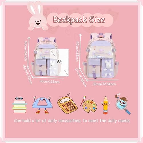 VIDOSCLA Bunny Girls Backpack for School Kawaii Kids Backpack Cute Sequin School Bag for Girls thumbnail 2