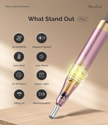MelodySusie Clip-On Rechargeable 2-in-1 Nail Drill with Adjustable Built-In Stand,SM330G 35000RPM E-File with Lightweight Handpiece for All Manicure Shaping & Gel Removal for Advanced Home & Salon Use thumbnail 4