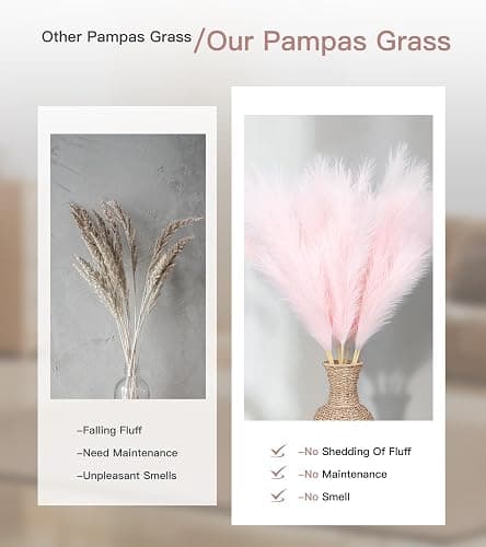 MUUNC 9 Pcs 45" Tall Pampas Grass Pink Decor, Long Stem Artificial Flower Floor Vase Large Faux Floral Pompas Fake Plants Dried Bouquet Arrangement Vase Filler for Boho Home Wedding Decoration thumbnail 5