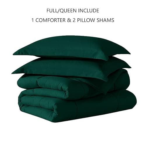 American Home Collection Comforter Set, Down Alternative Ultra Soft Microfiber, 3 Pieces with 1 Comforter and 2 Pillow Shams, Oeko-Tex Comforter for Full and Queen Size Bed, Dark Green Comforters thumbnail 4