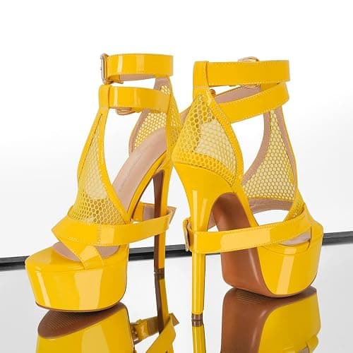 onlymakerheels Women's High Stiletto Heels Platform Mesh Buckle Open Toe Ankle Strap Dress Shoes Sandals thumbnail 2