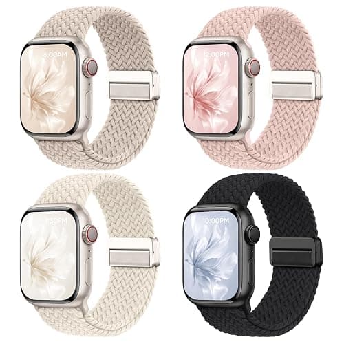 Butifacion Apple Watch Bands for Women: Braided Strap Fit All iWatch Models | 4 Pack Stretchy Breathable Bands with Secure Magnetic Clasp, Quick Adjustment, Durable for All-Day Comfort, Machine Washable - Image 1