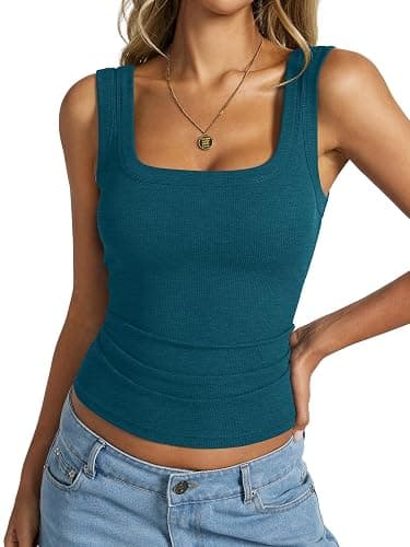 EasyGala Womens Cotton Ribbed Square Neck Tank Tops Basic Backless Sleeveless Summer Cami Shirts 2025 - Image 1