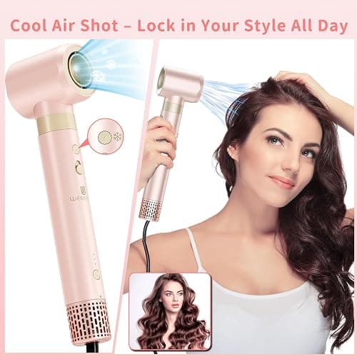 Hair Dryer Brush 8-in-1 Dual Voltage Hot Air Styler – Fast-Drying 110,000 RPM Ionic Blow Dryer with Straightener & Curler Attachments, Frizz-Free Volumizing Styler with Protective Hard Case-Pink thumbnail 7