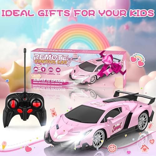 Growsland Remote Control Car for Girls, 1:18 Pink RC Cars Toys for Kids Girl Electric Vehicle Toy Car Hobby Racing Car with Lights & Controller, Birthday Gifts for Girl Boys Age 3 4 5 6 7 8 9 Year Old thumbnail 7