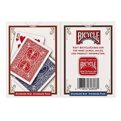 Bicycle Playing Cards 2 Pack Standard Poker Size Red and Blue | Air-cushion finish, Over 130 years trusted, 52 cards plus 2 Jokers per deck, Great for poker and rummy thumbnail 3