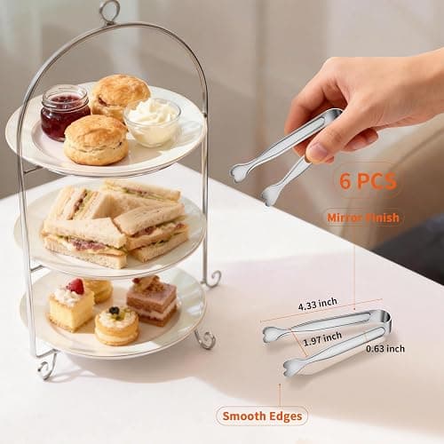 6 Pcs Mini Serving Tongs, 4.3 Inch Heart-Shaped Small Ice Tongs, Food Grade Stainless Steel Silver Tongs for Sugar Cube, Appetizers, Dessert, Tea Party, Home Kitchen, Coffee Bars, Dishwasher Safe thumbnail 5