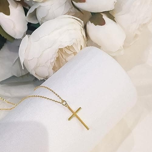 HAXIYA Cross Necklace for Women 14K Gold Plated/Sterling Silver Cross Necklace Dainty Tiny Layered Choker Cross Pendant Necklaces Faith Jewelry First Communion Gifts for Her ﻿ - Simple-Gold thumbnail 6