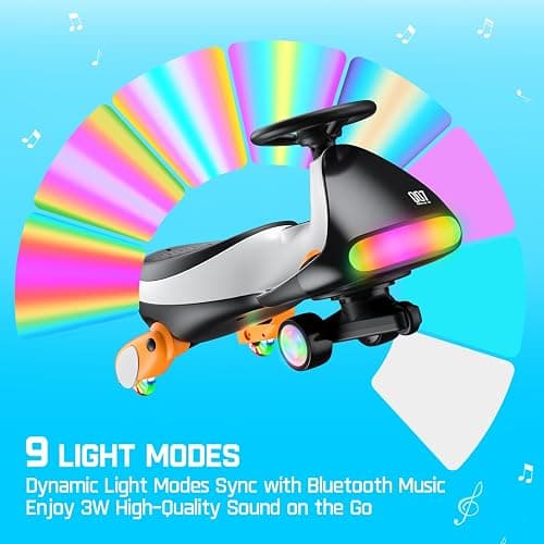 FanttikRide N7 Ultra Electric Wiggle Car with Pedal, Kids Car, MagicMute Motor Swing Car, 2 Speeds Max 4 Mph, 9 Color Modes, Digital Display, Bluetooth, for Ages 3 and Up, 150 Lbs, Penguin Black thumbnail 4