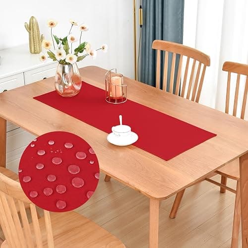 Nacuci Faux Linen Small Table Runner Water Resistant 13 x 36 in, Red | Farmhouse Short Table Runners, Coffee Table Runner, Dresser Runners for Bedroom, Living Room, Kitchen, Dining, Party - Image 1