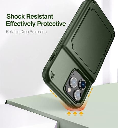 WeLoveCase for iPhone 14 Pro Max Case for Women, Men Defender Credit Card Holder Cover with Hidden Mirror, Three Layer Shockproof Heavy Duty Protection Case for iPhone 14 Pro Max 6.7'' Green thumbnail 7