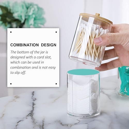 INCETUE 3PCS Cotton Pad Holder with Bamboo Lid for Bathroom Storage, Acrylic Cotton Swab Dispenser, Clear Round Cotton Wool Bud Jar for Vanity, Small Qtip Container, Makeup Organiser Set thumbnail 5