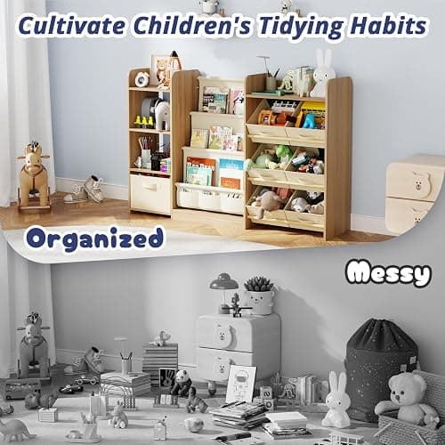 Kids Bookshelf and Toy Storage with 7 Removable Bins, 51 inch, Burlywood | Baby Bookshelf and Toy Organizer, Kids Bookcase, Large Toy Storage with 4-Tier Book Shelf for Kid Room, Playroom, Classroom thumbnail 6