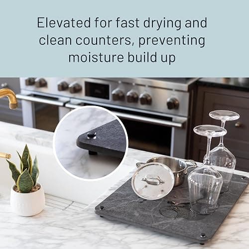 LARGE Siren Stone Natural Dish Drying Mat for Kitchen Counter - Premium Diatomaceous Earth Mat | Quick Drying, Super Absorbent | Non-Toxic, BPA-Free, Eco-Friendly | Female-Founded USA Brand (18"x14") thumbnail 6