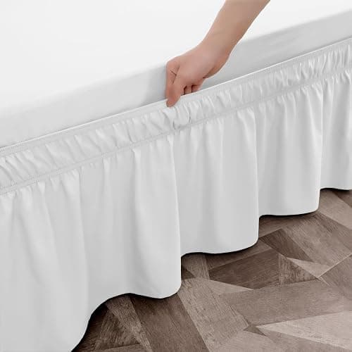 Toodou Twin Bed Skirt 16 Inch Drop Dust Ruffle Only, Three Microfiber Fabric Sides Wrap Around with Elastic, Easy to Install, Cover Up The Twin/Twin XL Size Bed, White - White - Twin 16" Drop thumbnail 2
