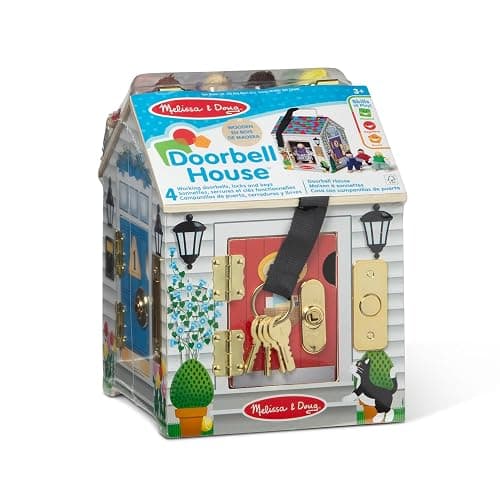 Melissa & Doug Take-Along Wooden Doorbell Dollhouse - Doorbell Sounds, Keys, 4 Poseable Wooden Dolls Portable Doll House, Doorbell House for Kids Ages 3+ thumbnail 4