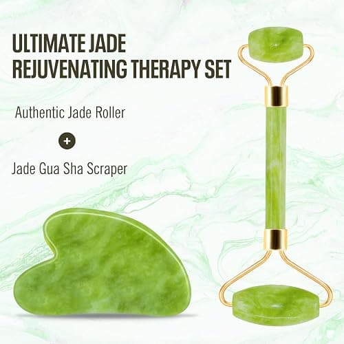 Disemot Jade Roller & Gua Sha Facial Tools, Natural Anti-Aging Jade Beauty Skin-Care Tool Face Roller to Rejuvenate Facial Skin Cooling, Slimming & Firming, Great as Stocking Stuffers thumbnail 2