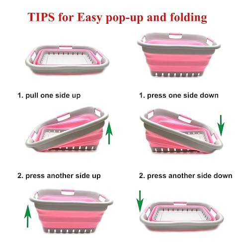 SAMMART 41L (10.8 gallon) Collapsible 3 Handled Plastic Laundry Basket - Foldable Pop Up Storage Container/Organizer - Portable Washing Tub - Space Saving (3 handled rectangular, Grey/Pink) thumbnail 7