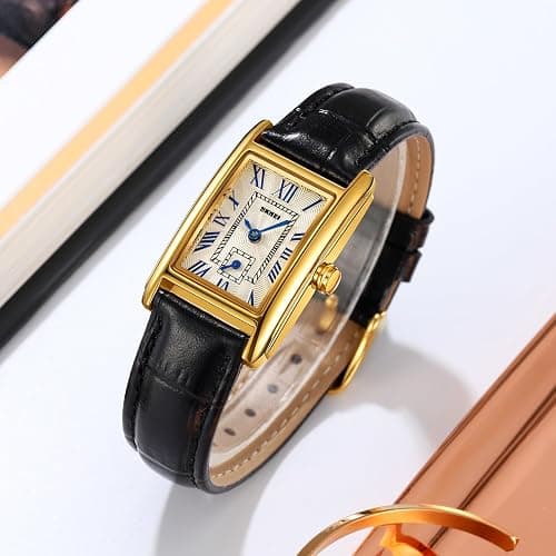 FANMIS Vintage Women's Rectangle Wristwatch Classic Ladies Analog Quartz Watch Ultra-Thin Ladies Bangle Bracelet Watch Female Business Dress Watches with Leather Strap - Image 1