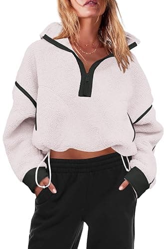 Panadila Womens Half Zip Sherpa Fleece Pullover Soft Oversized Sweatshirt with Pockets Warm Fuzzy Sweater thumbnail 2