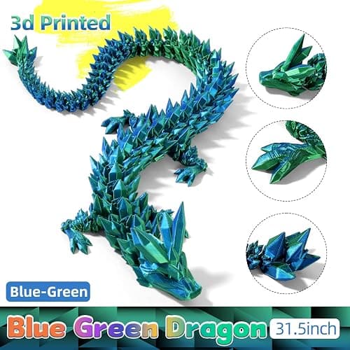 TXB3DOK 24 Inch 3D Printed Articulating Dragon - Giant, Long, and Extra Large Dragon Figure for Home Decor and Gifts (Blue Green, 24 inch) thumbnail 4