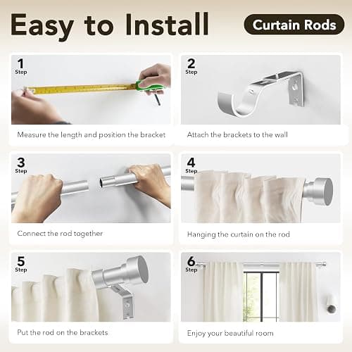 IFELS Heavy Duty Curtain Rods for Windows 66 to 120 Inch, 1 Inch Silver Window Curtain Rod for Bedroom, Living Room, Outdoor, Adjustable Easy Install Long Modern Curtain Rods(A1,Silver,30"-120") thumbnail 8