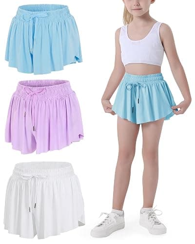 JOCMIC Girls Flowy Shorts, 2 in 1 Preppy Butterfly Shorts with Spandex Liner for Cheer Athletic Gym Teens Casual Clothes - Image 1