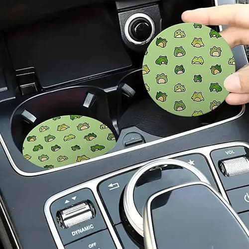 Forala 7-Pack Lovely Cartoon Frog Car Accessories Set Fluffy Wool Sheepskin Steering Wheel Cover with Cup Coasters, Soft Plush Rear Mirror Cover Accessories for Women (Green) thumbnail 6