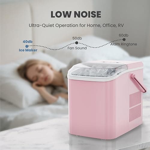 DUMOS Countertop Ice Maker with Handle, 26lbs/24H Portable Ice Machine, 9 Bullet Ice Cubes Ready in 6 Mins, Self-Cleaning, Quiet Compact Ice Maker for Home, Kitchen, RV, Camping, Pink thumbnail 7